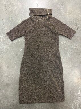 ✨ Calvin Klein Metallic Gold Lurex Cowl Neck Zip Sweater Dress Medium (M)